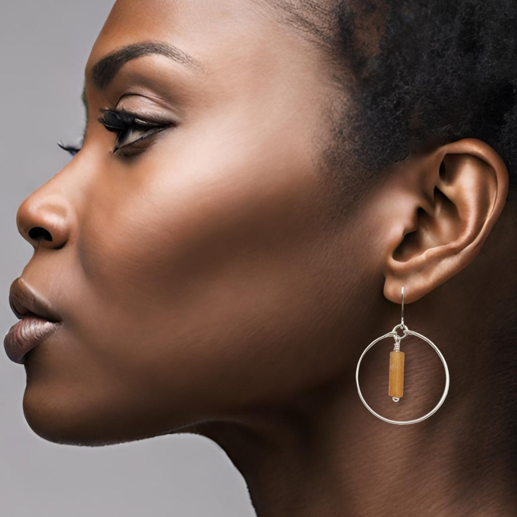 Mystique - Silver Hoop with Orange Aventurine Earrings Bijou by SAM