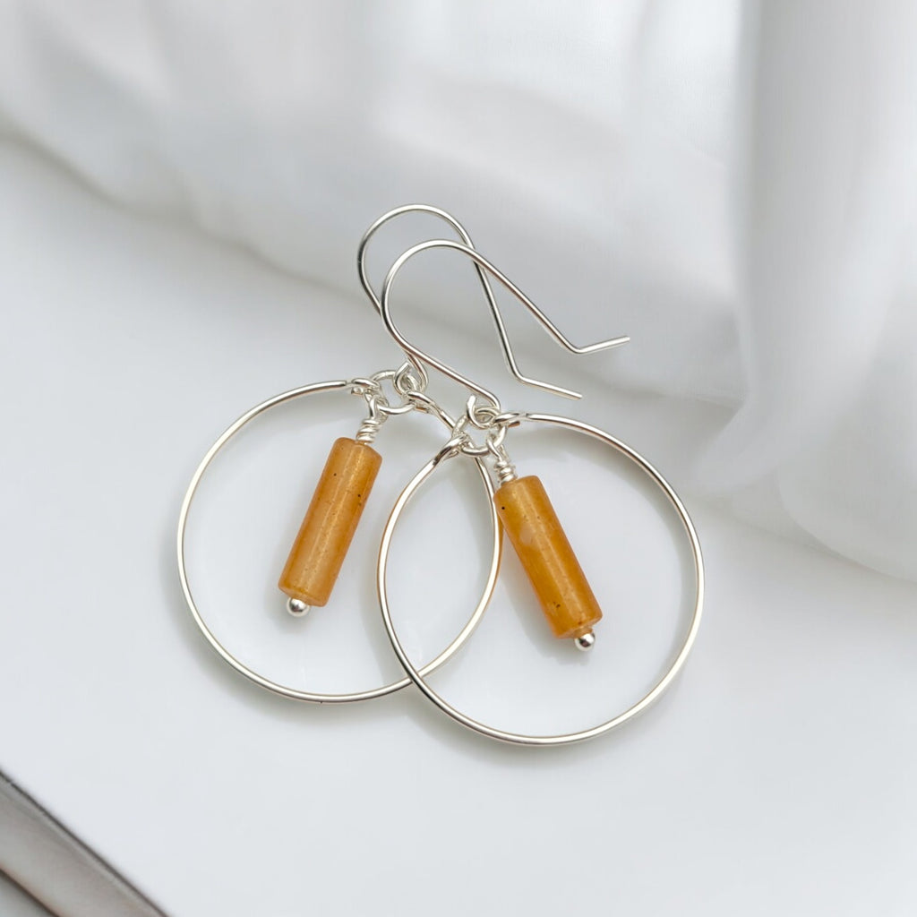 Mystique - Silver Hoop with Orange Aventurine Earrings Bijou by SAM