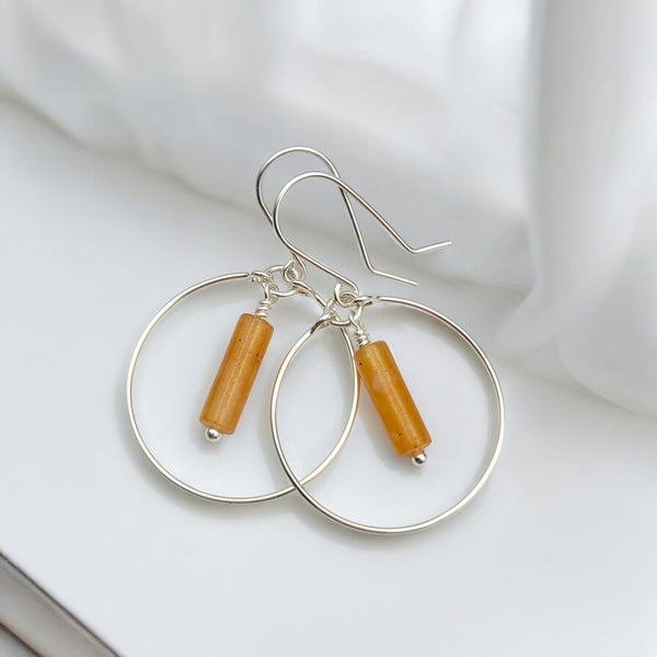 Mystique - Silver Hoop with Orange Aventurine Earrings Bijou by SAM