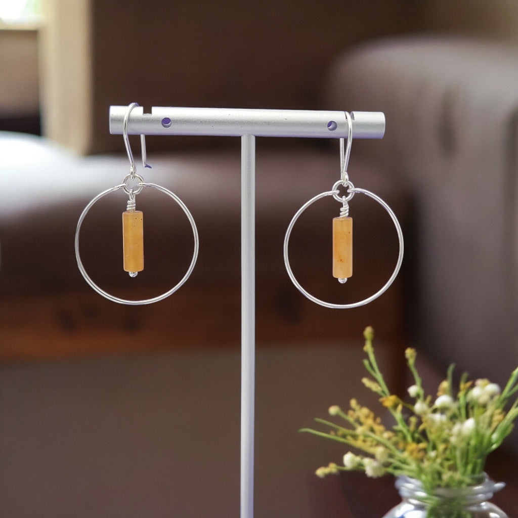 Mystique - Silver Hoop with Orange Aventurine Earrings Bijou by SAM