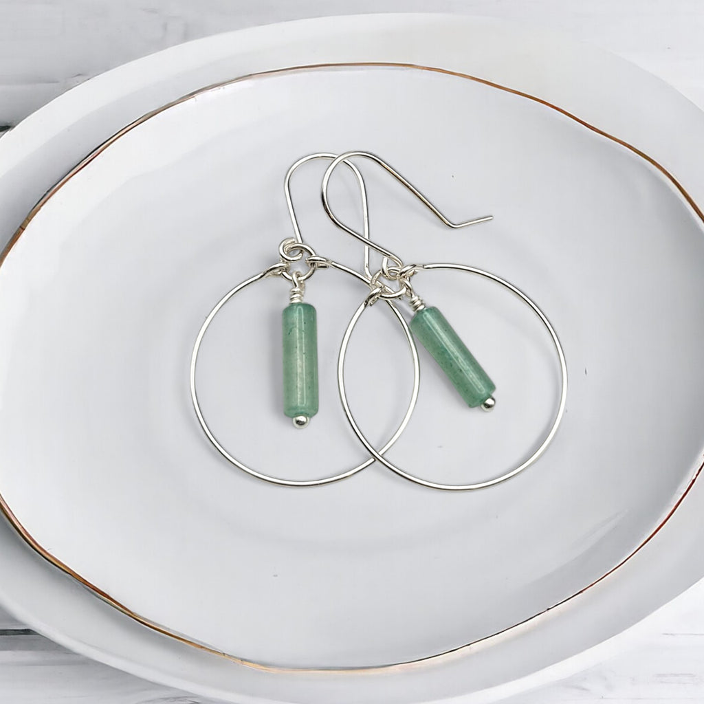 Mystique - Silver Hoops with Green Aventurine Earrings Bijou by SAM