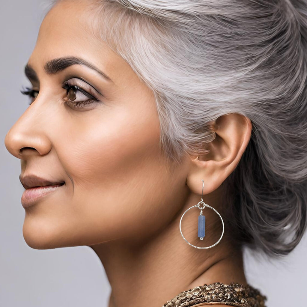 Mystique - Silver Hoops with Blue Aventurine Earrings Bijou by SAM