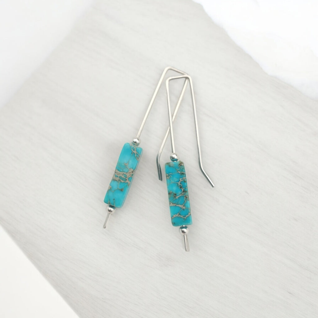 Turqouise & Sterling Silver Threader Earrings Earrings Bijou by SAM