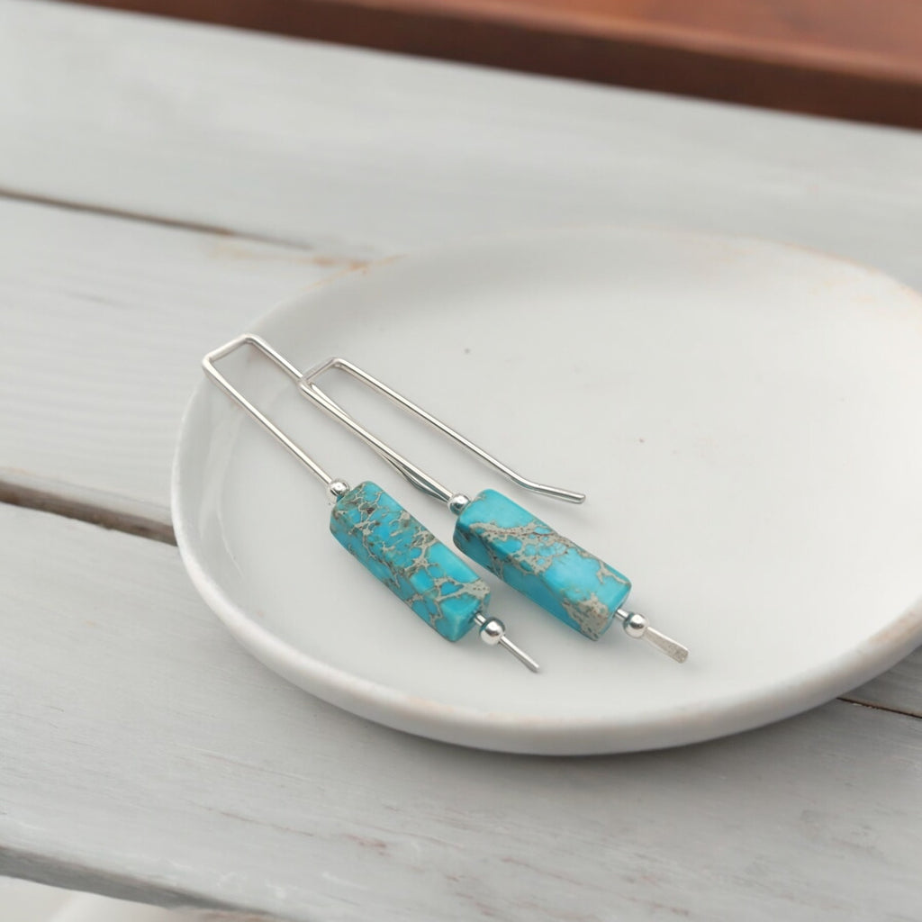 Turqouise & Sterling Silver Threader Earrings Earrings Bijou by SAM