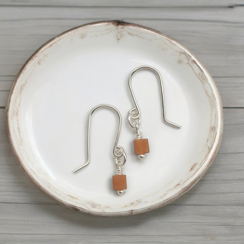 Cube - Orange Aventurine & Silver Earrings Bijou by SAM