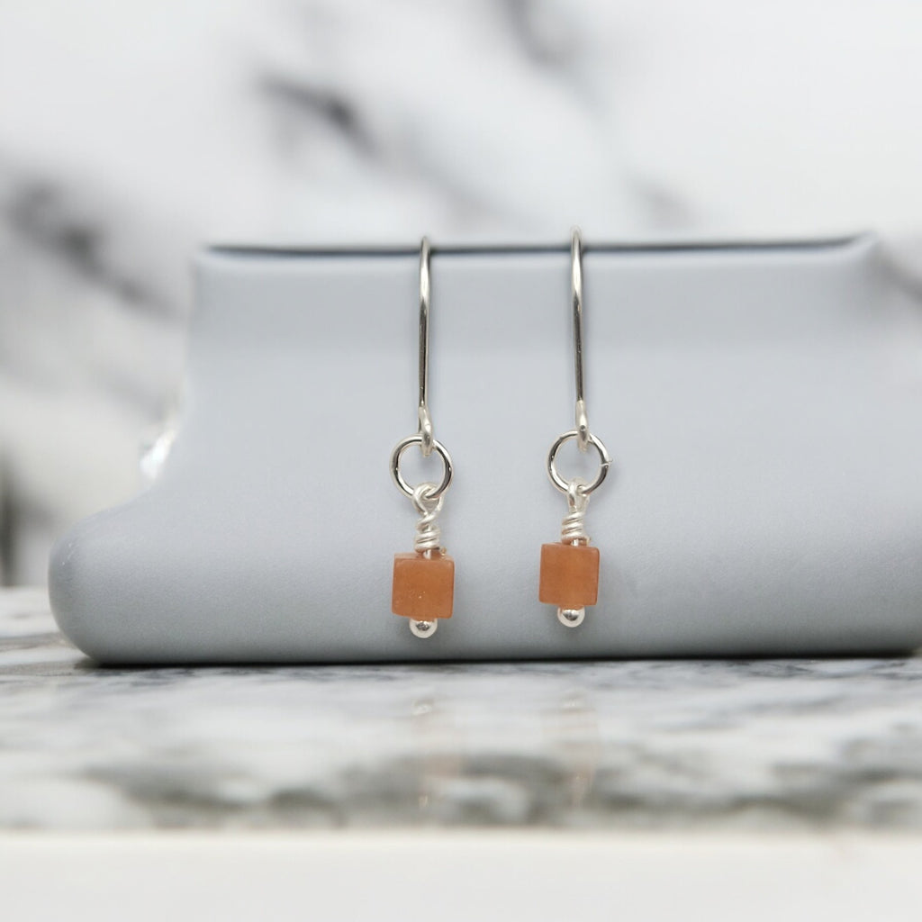 Cube - Orange Aventurine & Silver Earrings Bijou by SAM