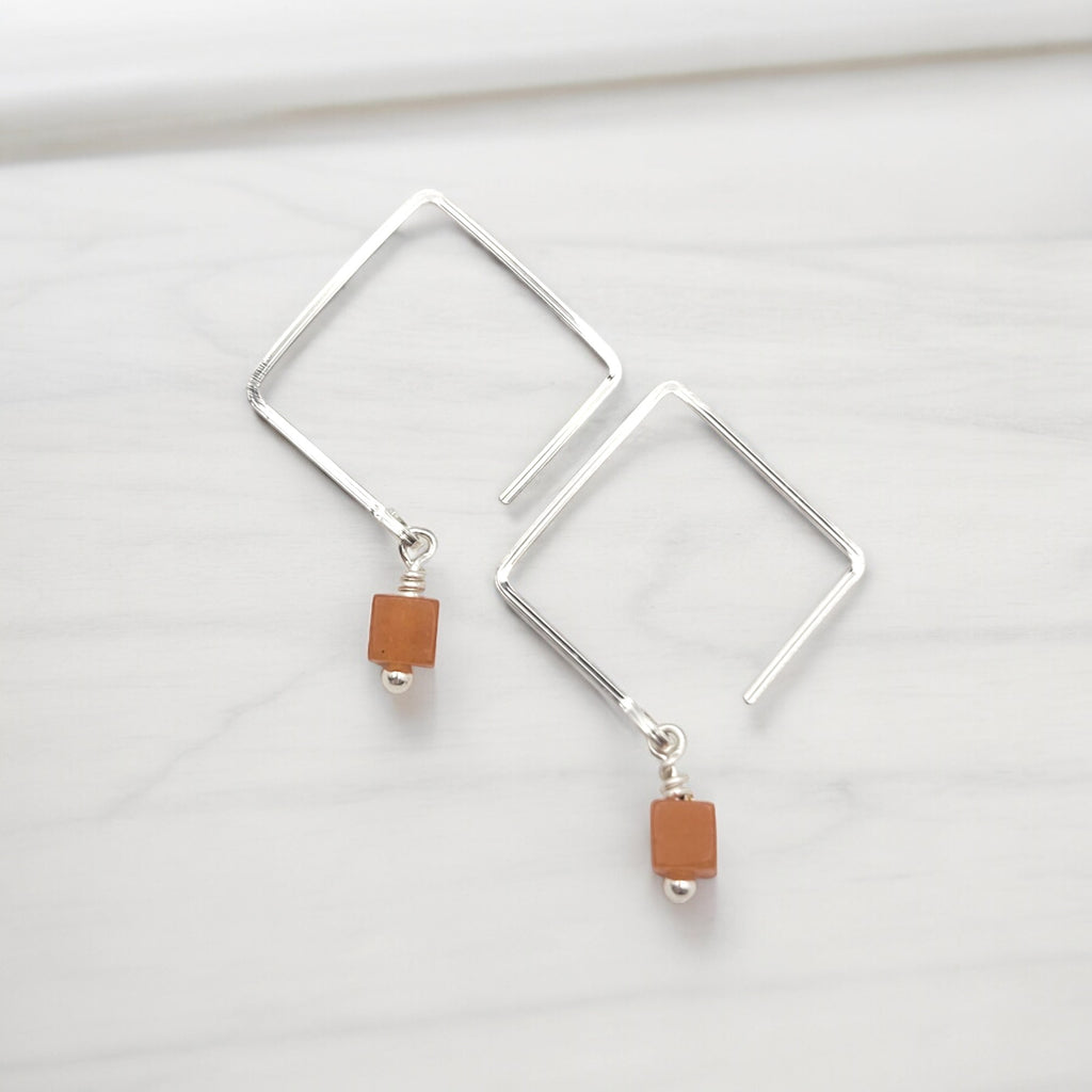 Cube - Orange Aventurine Square Earrings Earrings Bijou by SAM