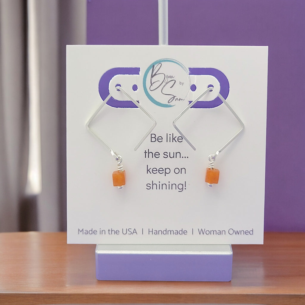 Cube - Orange Aventurine Square Earrings Earrings Bijou by SAM