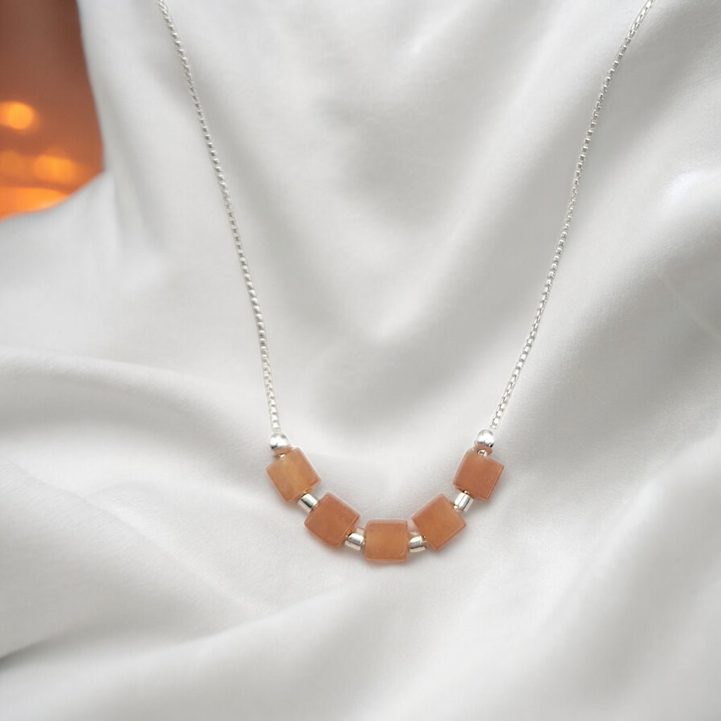 Cube - Orange Aventurine & Sterling Silver Necklace Necklace Bijou by SAM