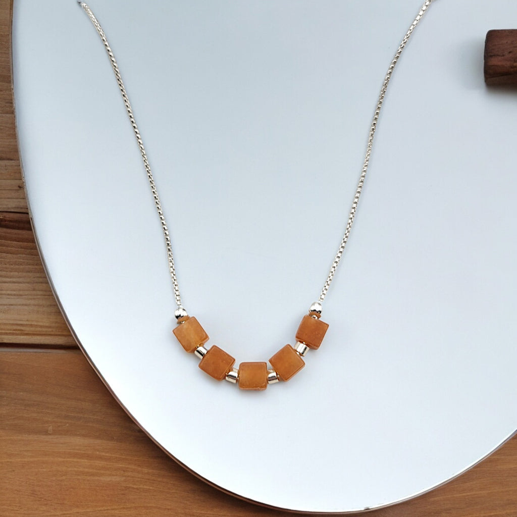 Cube - Orange Aventurine & Sterling Silver Necklace Necklace Bijou by SAM