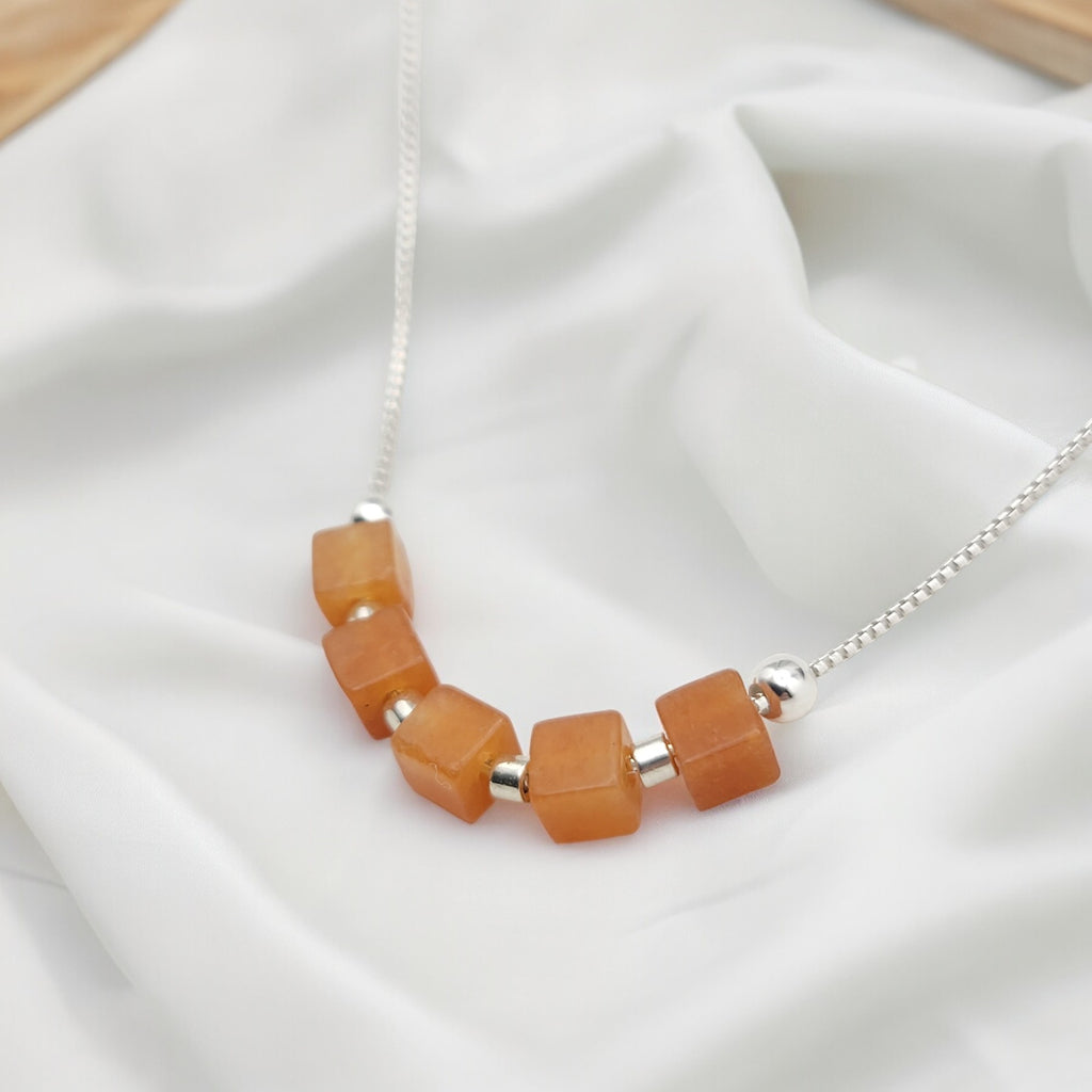Cube - Orange Aventurine & Sterling Silver Necklace Necklace Bijou by SAM