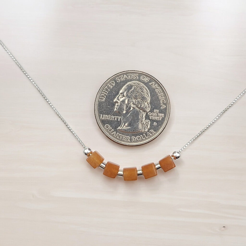 Cube - Orange Aventurine & Sterling Silver Necklace Necklace Bijou by SAM