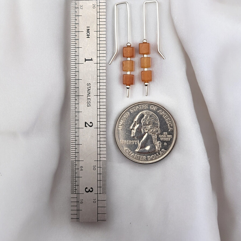 Cube - Orange Aventurine & Sterling Silver Threaders Earrings Bijou by SAM