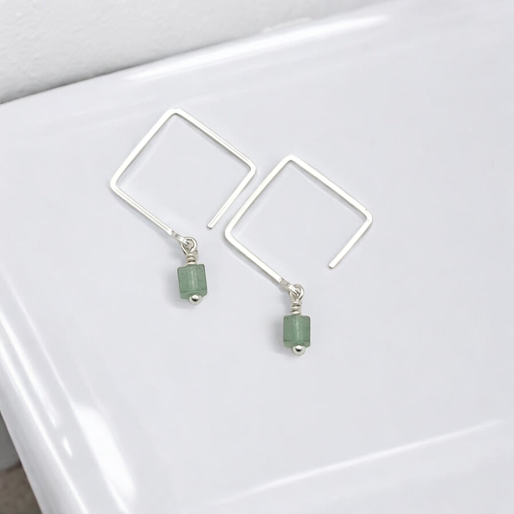 Cube - Green Aventurine Square Earrings Earrings Bijou by SAM