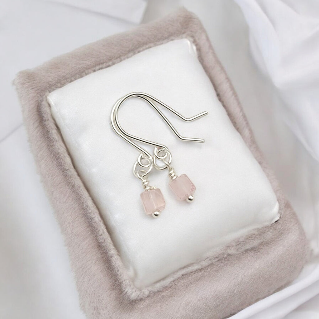 Cube - Small Rose Quartz Earrings Earrings Bijou by SAM