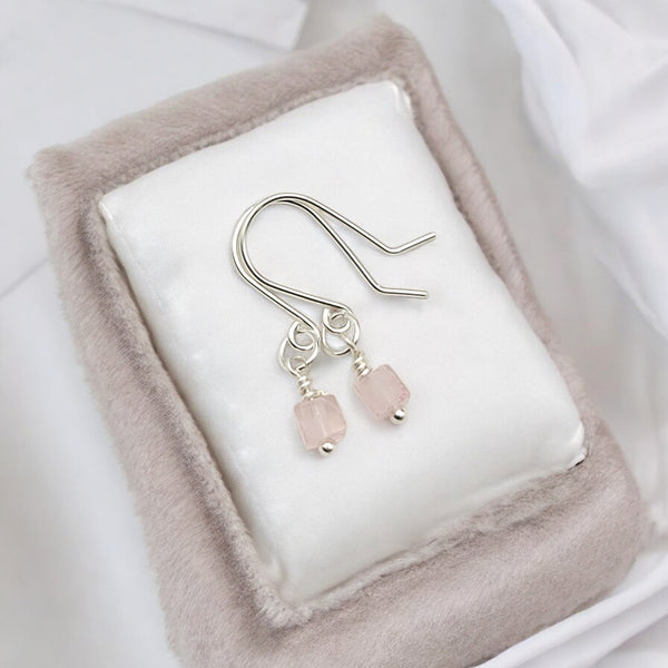 Cube - Small Rose Quartz Earrings Earrings Bijou by SAM