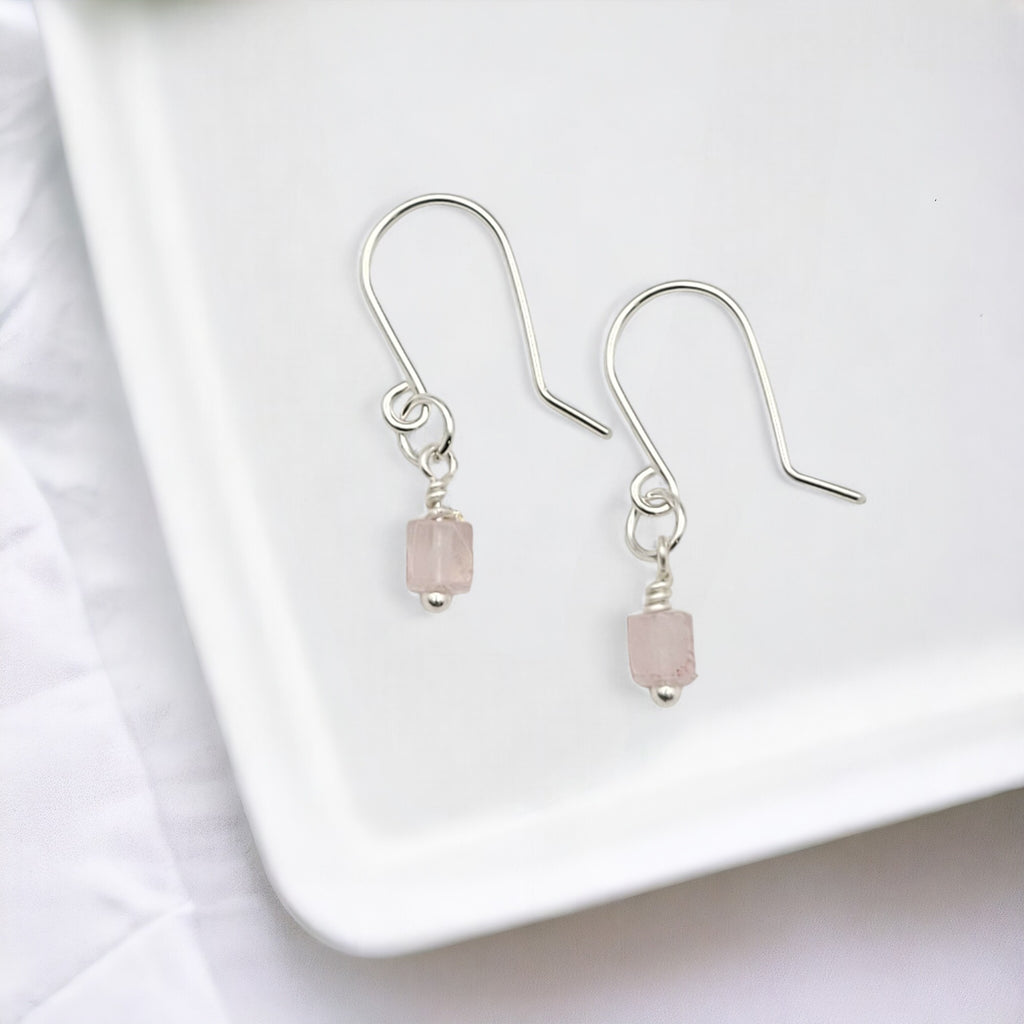 Cube - Small Rose Quartz Earrings Earrings Bijou by SAM