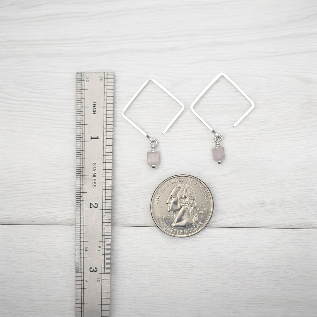 Cube - Square Threader Earrings with Rose Quartz Earrings Bijou by SAM