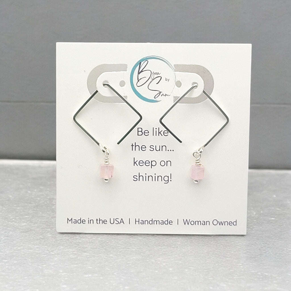 Cube - Square Threader Earrings with Rose Quartz Earrings Bijou by SAM