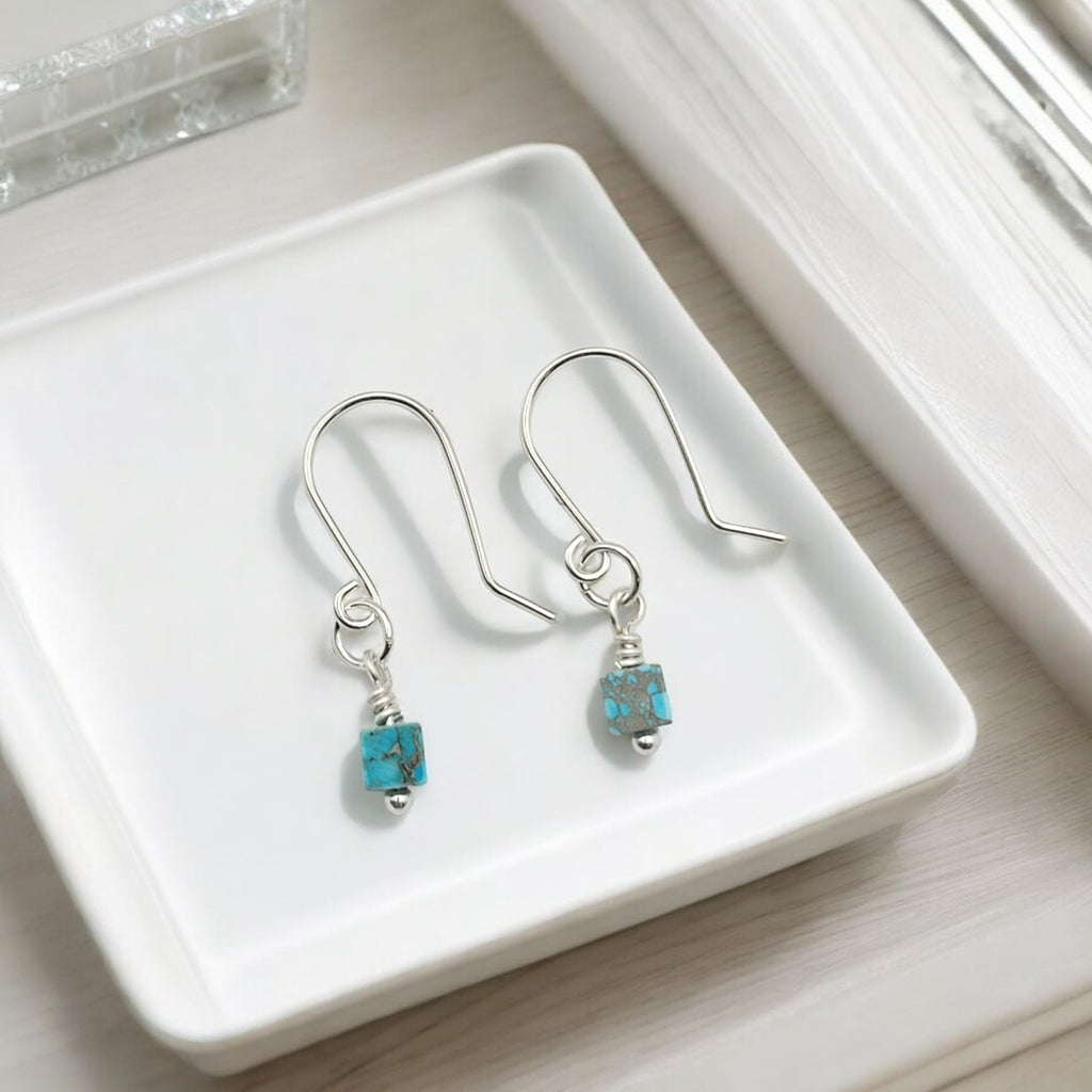 Cube - Small Silver & Turquoise Earrings Bijou by SAM