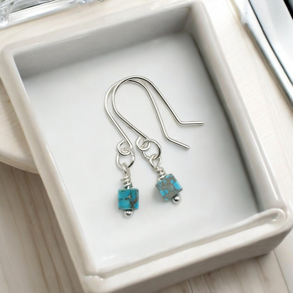 Cube - Small Silver & Turquoise Earrings Bijou by SAM
