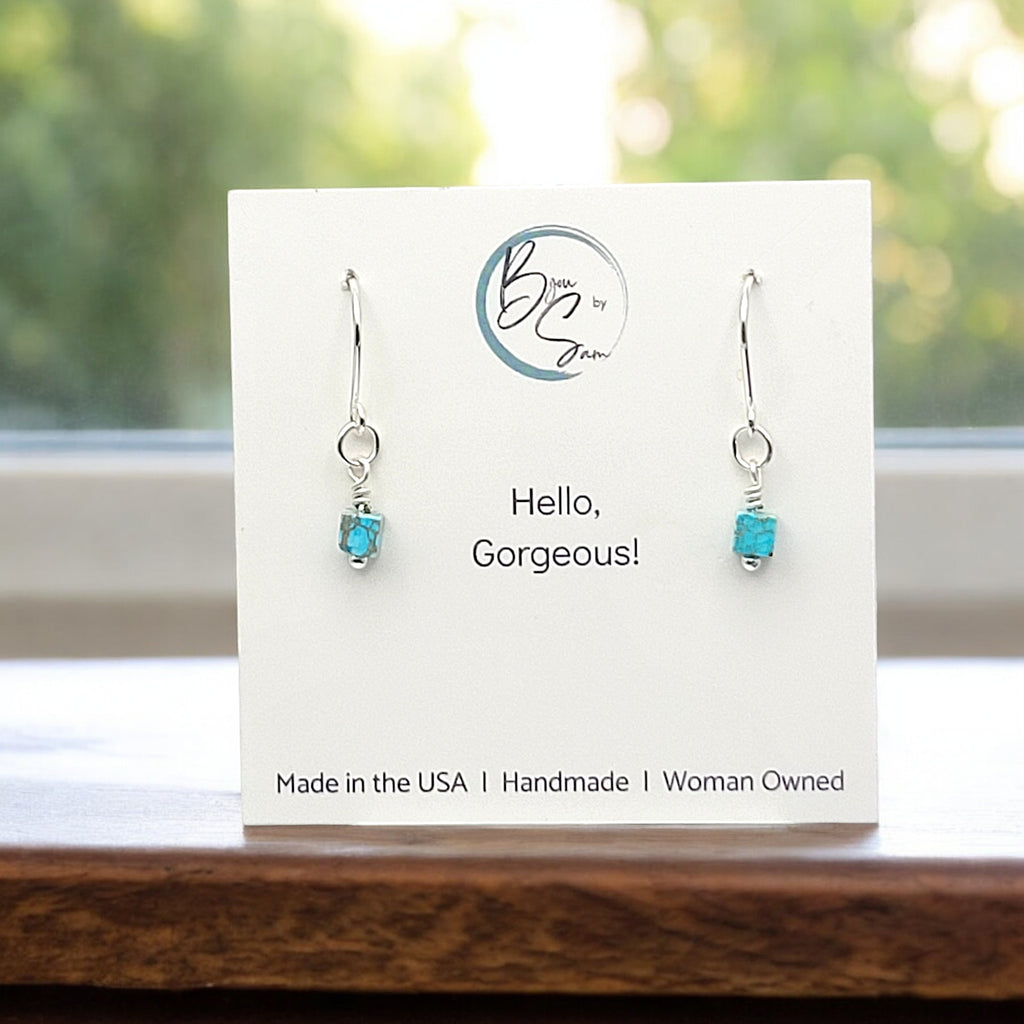 Cube - Small Silver & Turquoise Earrings Bijou by SAM