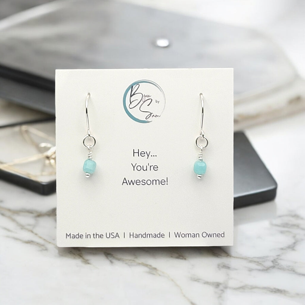 Cube - Small Sterling Silver & Amazonite Earrings Earrings Bijou by SAM
