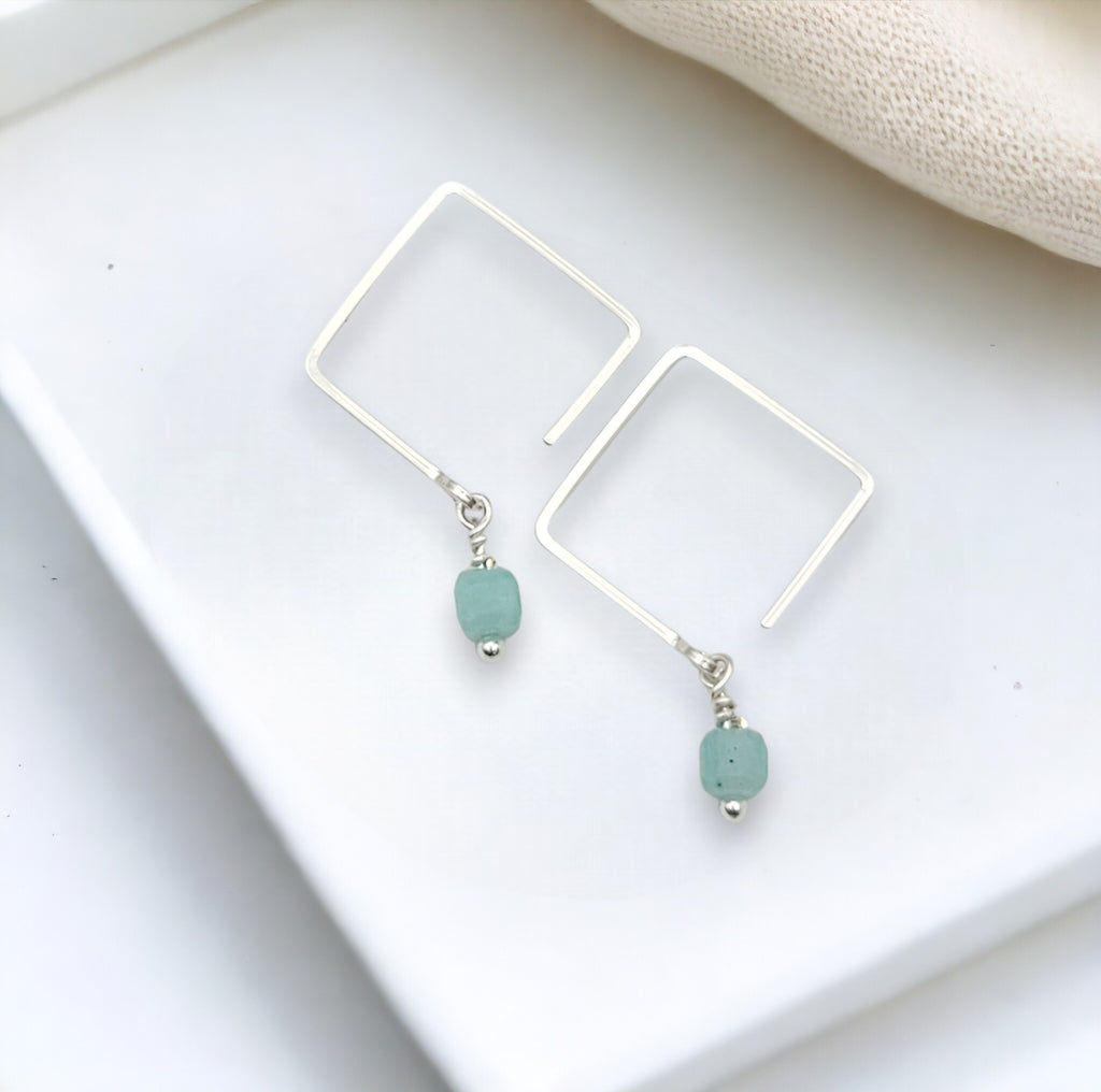 Cube - Square Threaders with Amazonite Earrings Bijou by SAM