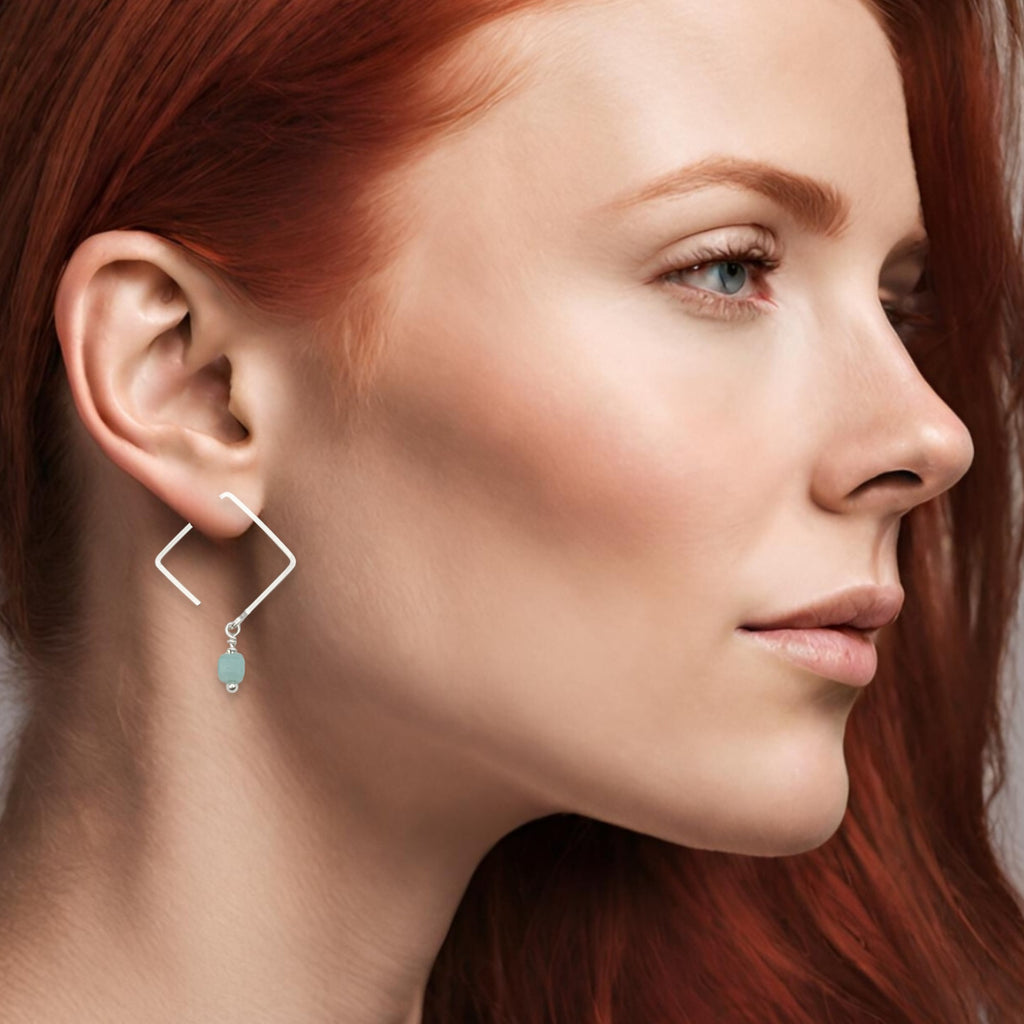 Cube - Square Threaders with Amazonite Earrings Bijou by SAM