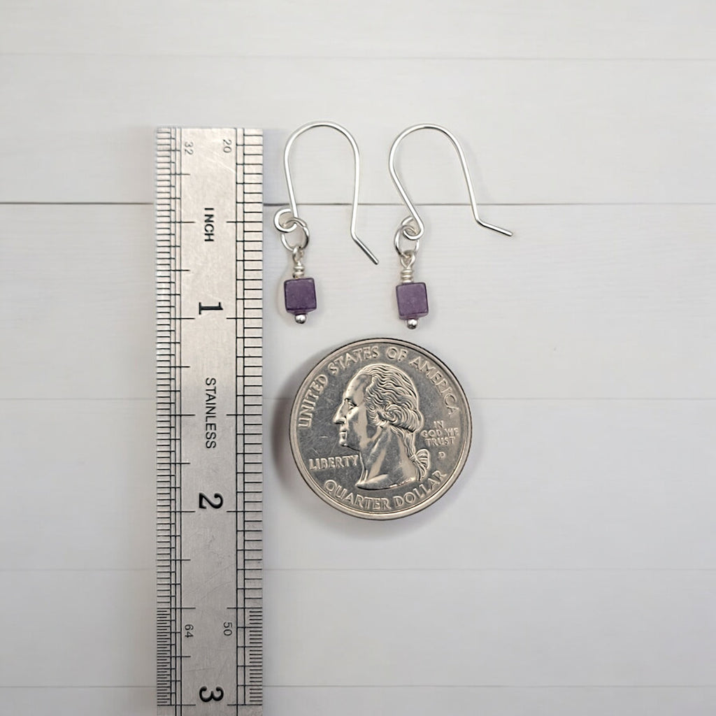Cube - Small Silver & Amethyst Dangle Earrings Earrings Bijou by SAM