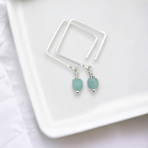 Cube - Square Threaders with Amazonite Earrings Bijou by SAM