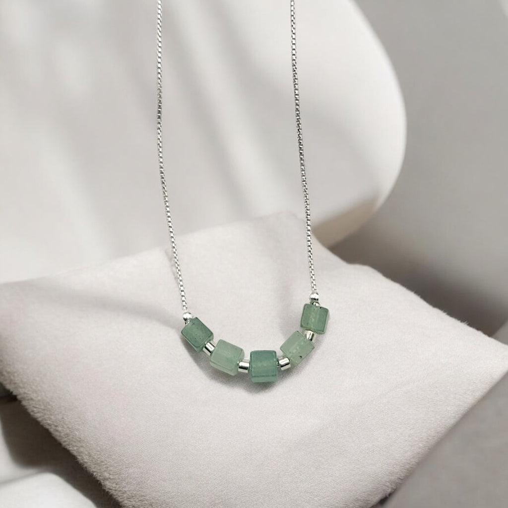 Cube - Sterling Silver & Green Aventurine Necklace Bijou by SAM