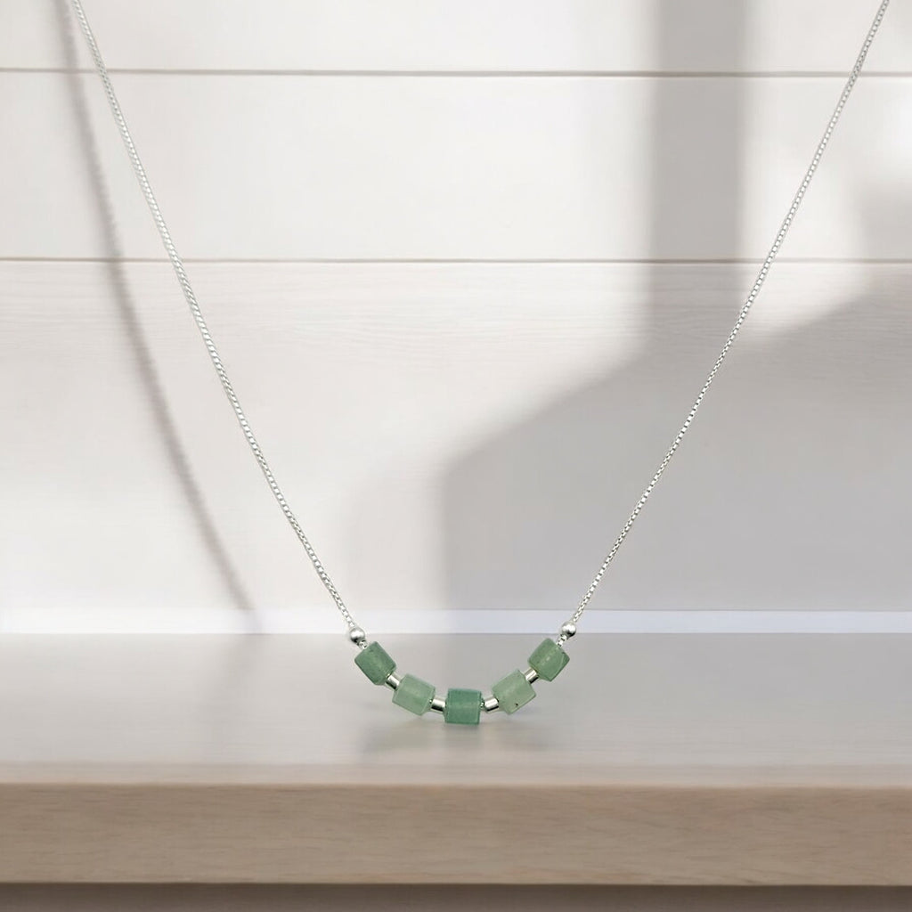 Cube - Sterling Silver & Green Aventurine Necklace Bijou by SAM