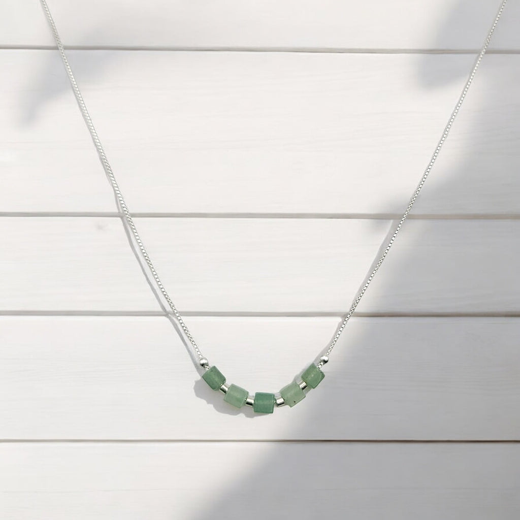 Cube - Sterling Silver & Green Aventurine Necklace Bijou by SAM