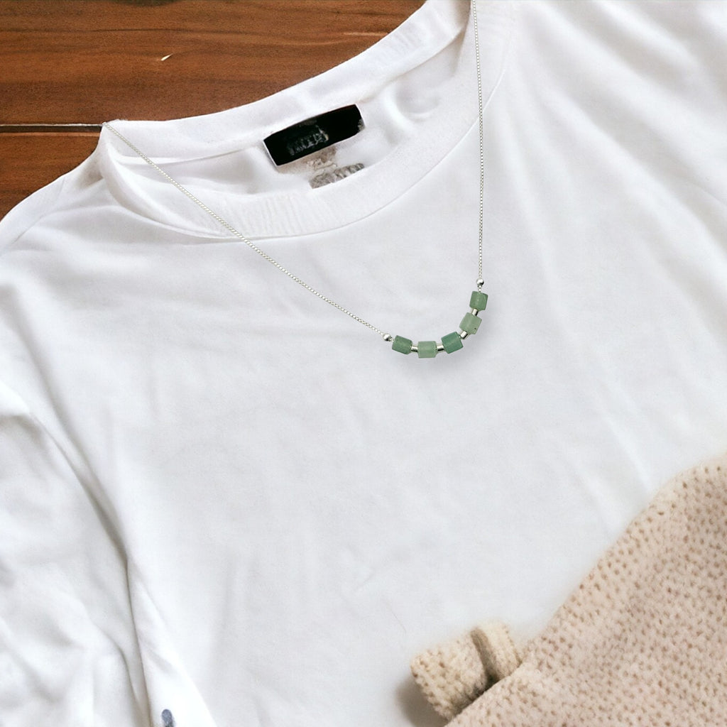 Cube - Sterling Silver & Green Aventurine Necklace Bijou by SAM