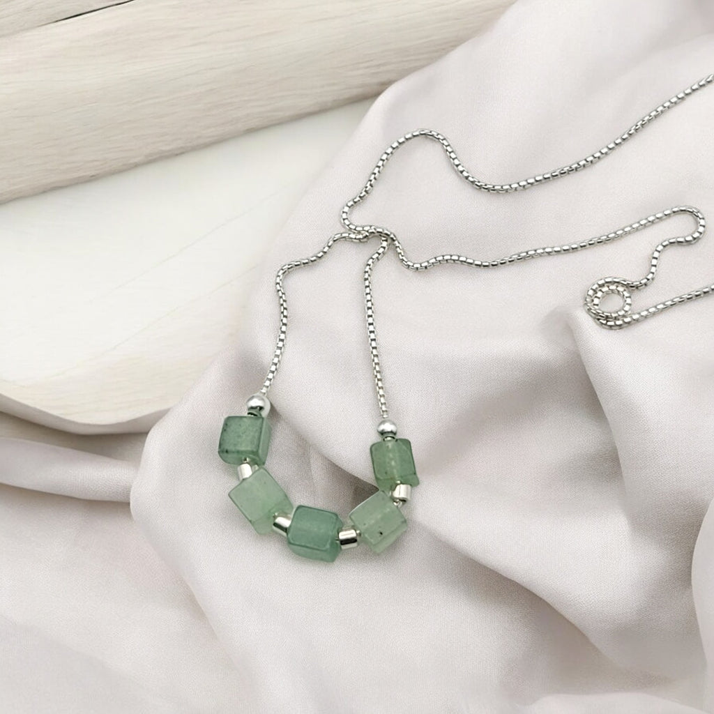 Cube - Sterling Silver & Green Aventurine Necklace Bijou by SAM