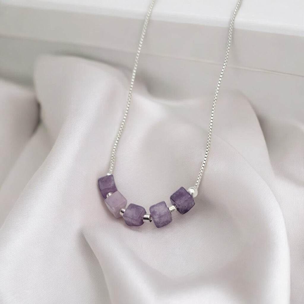 Cube - Sterling Silver & Amethyst Necklace Necklace Bijou by SAM