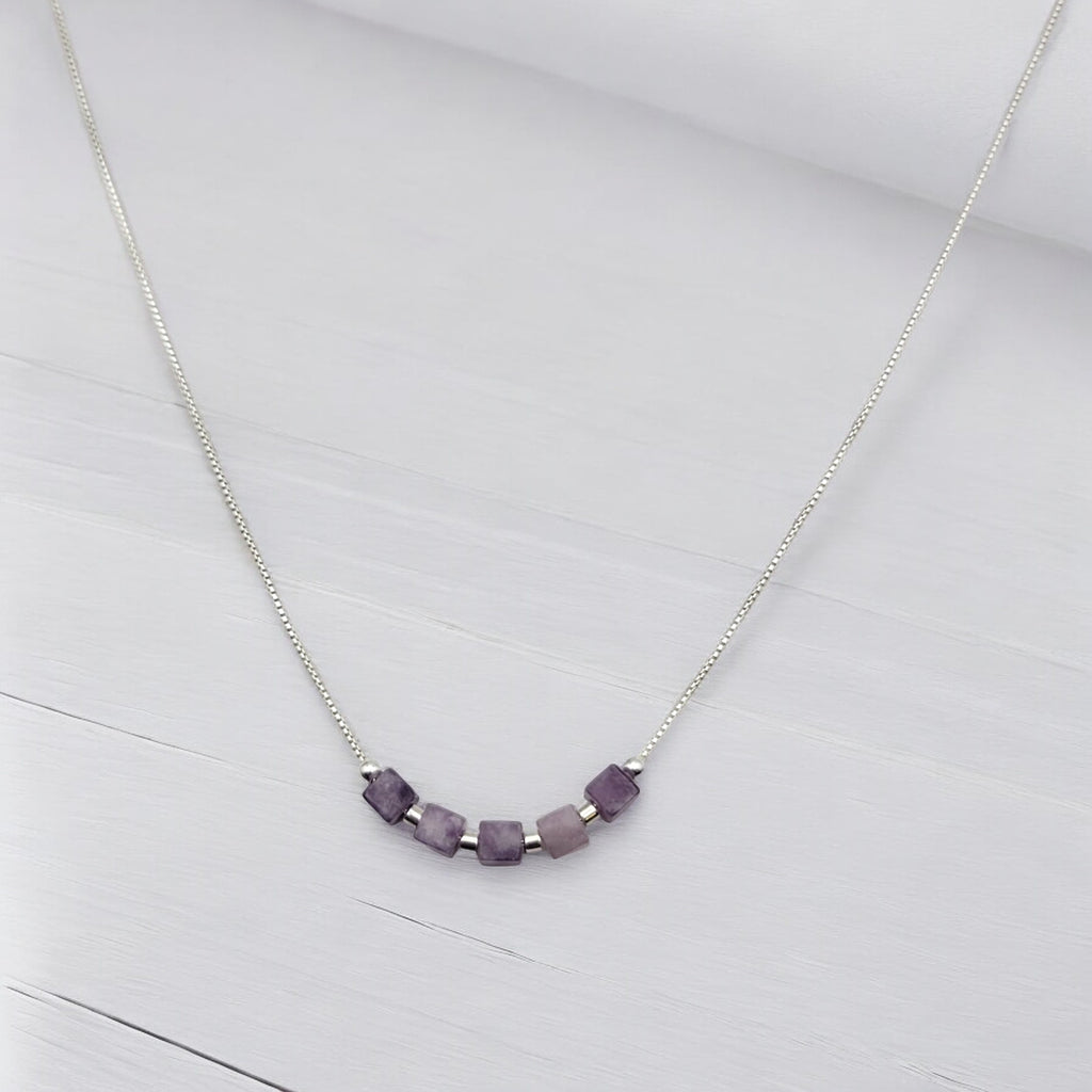 Cube - Sterling Silver & Amethyst Necklace Necklace Bijou by SAM