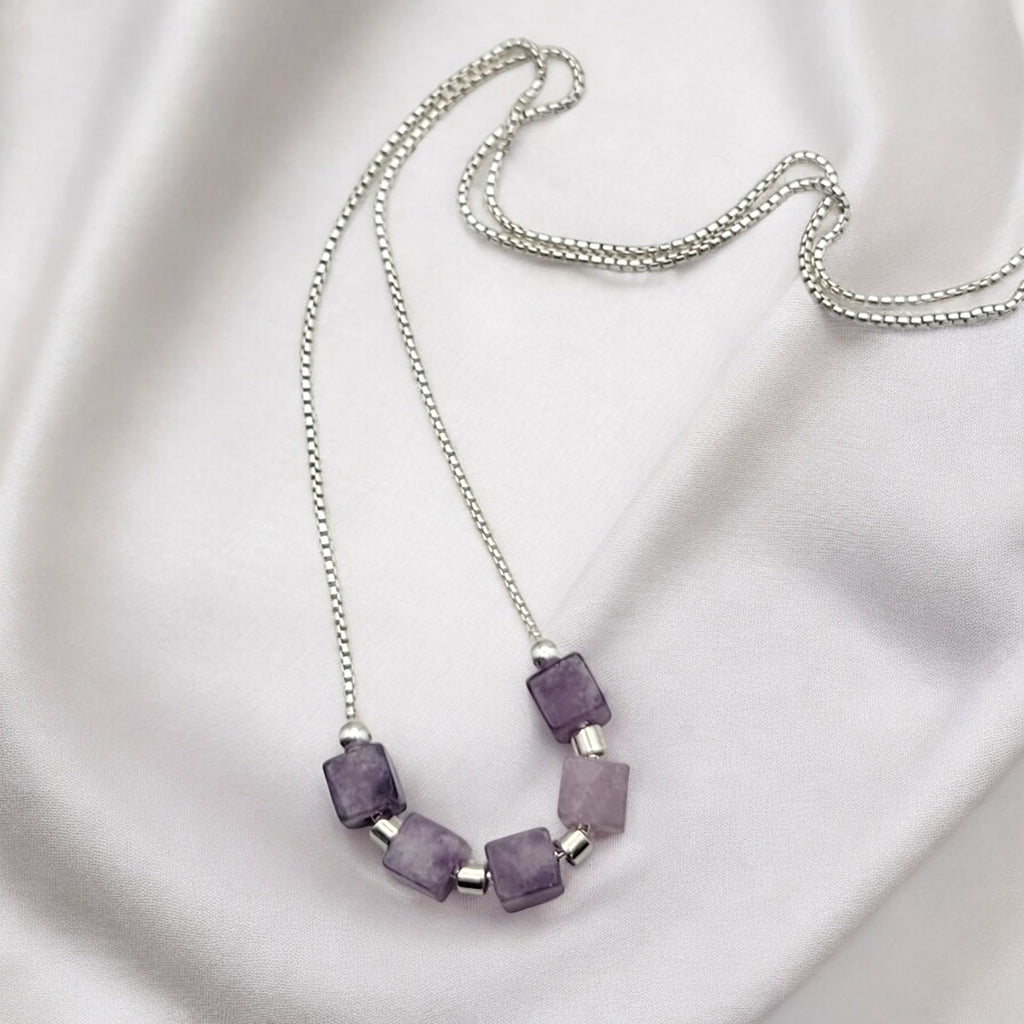 Cube - Sterling Silver & Amethyst Necklace Necklace Bijou by SAM