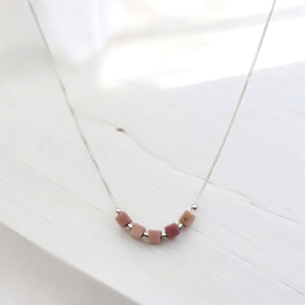 Cube - Silver & Pink Rhodonite Necklace Necklace Bijou by SAM