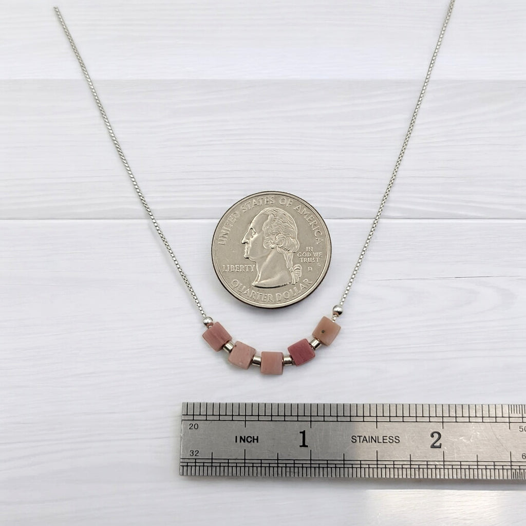 Cube - Silver & Pink Rhodonite Necklace Necklace Bijou by SAM