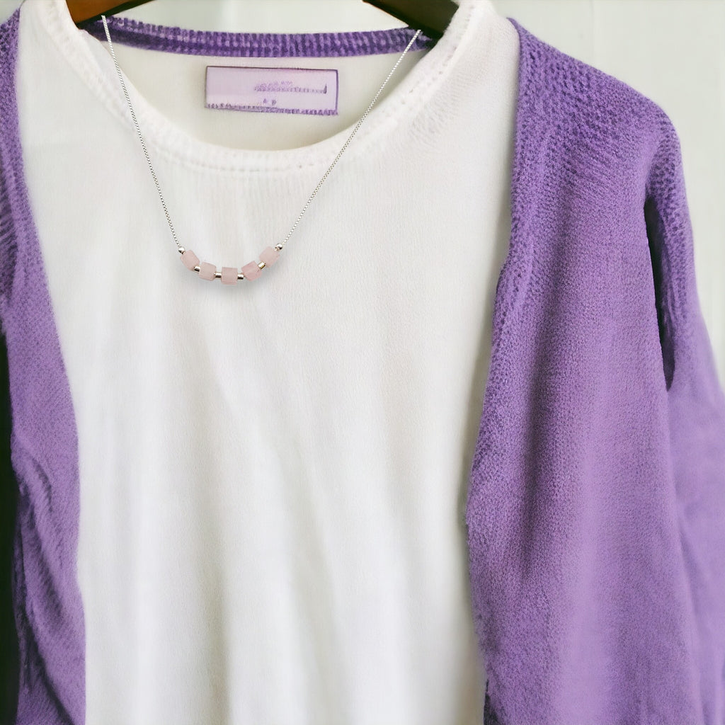 Cube - Silver & Rose Quartz Necklace Necklace Bijou by SAM