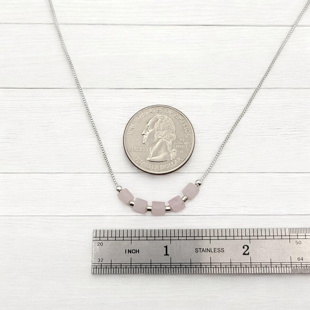 Cube - Silver & Rose Quartz Necklace Necklace Bijou by SAM