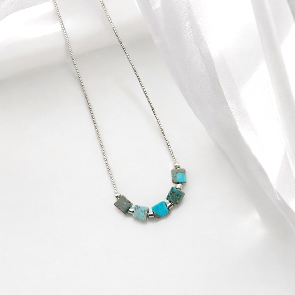 Cube - Silver Necklace with Turquoise Cubes Earrings Bijou by SAM