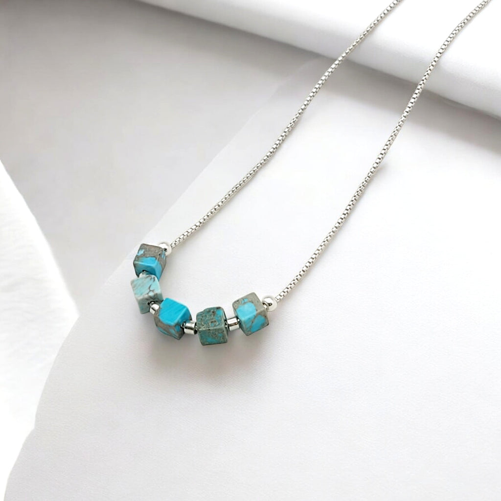 Cube - Silver Necklace with Turquoise Cubes Earrings Bijou by SAM