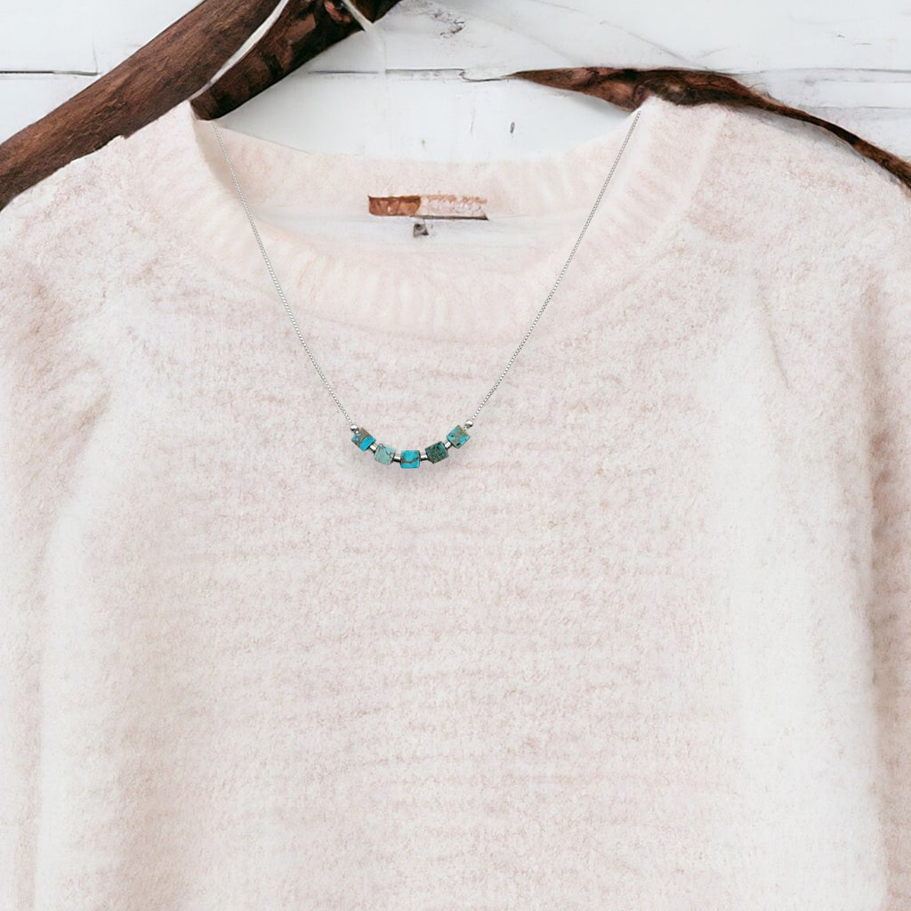 Cube - Silver Necklace with Turquoise Cubes Earrings Bijou by SAM