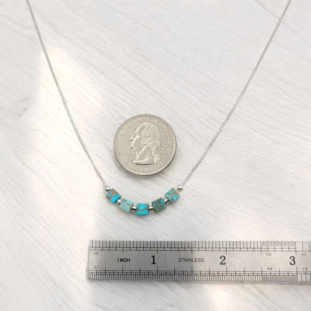 Cube - Silver Necklace with Turquoise Cubes Earrings Bijou by SAM