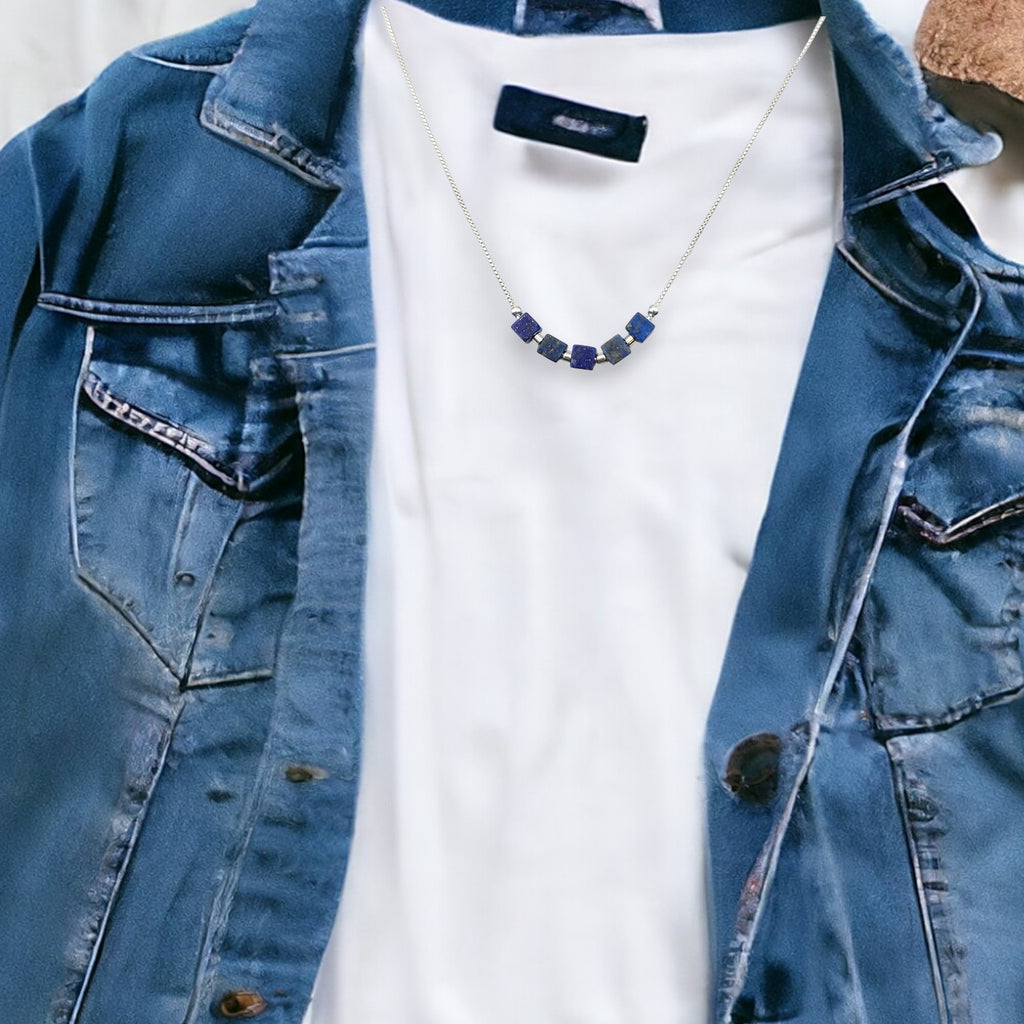 Cube - Silver & Lapis Lazuli Necklace Necklace Bijou by SAM