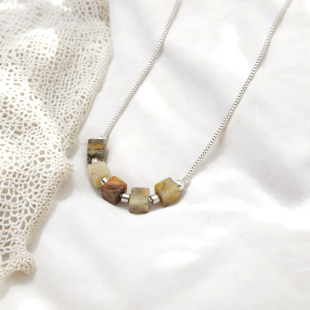Cube - Silver & Crazy Lace Agate Necklace Necklace Bijou by SAM