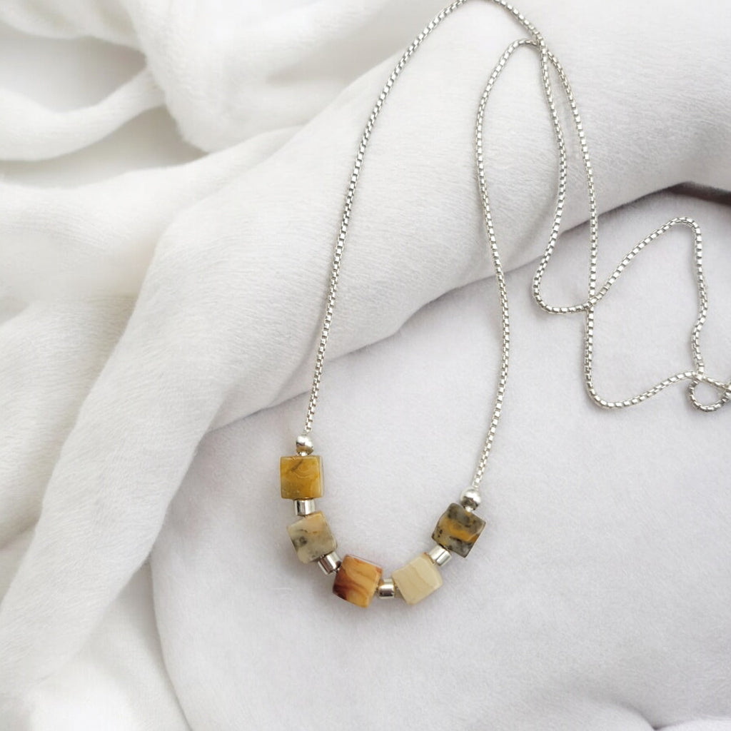 Cube - Silver & Crazy Lace Agate Necklace Necklace Bijou by SAM
